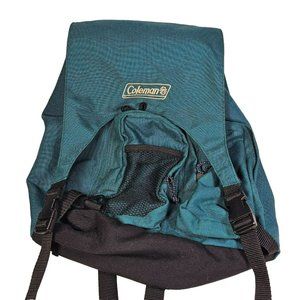 Vintage Coleman Top-Flap Wide Mouth Drawstring Backpack Green Nylon 12x14"